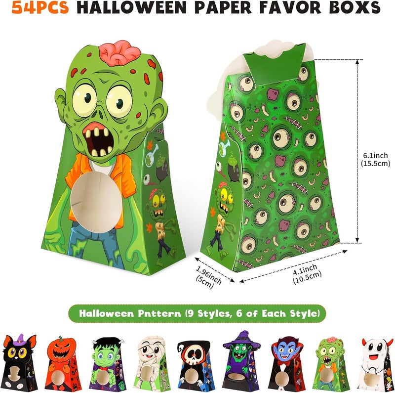 Giiffu 54-Pack Halloween Treat Boxes with Clear Window - 9 Designs Trick or Treat Candy Bags for Kids Party Favors Supplies, Classroom Exchange (6 x 4 x 2 Inches) - Image 5